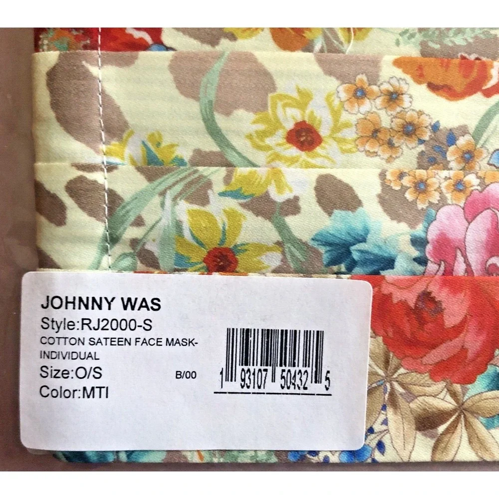 JOHNNY WAS Gorgeous Designer Face Mask Covering Cream Multi Floral Stripes NEW